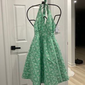 Vineyard Vines green white Halter Dress Size 4 seahorse pockets!!